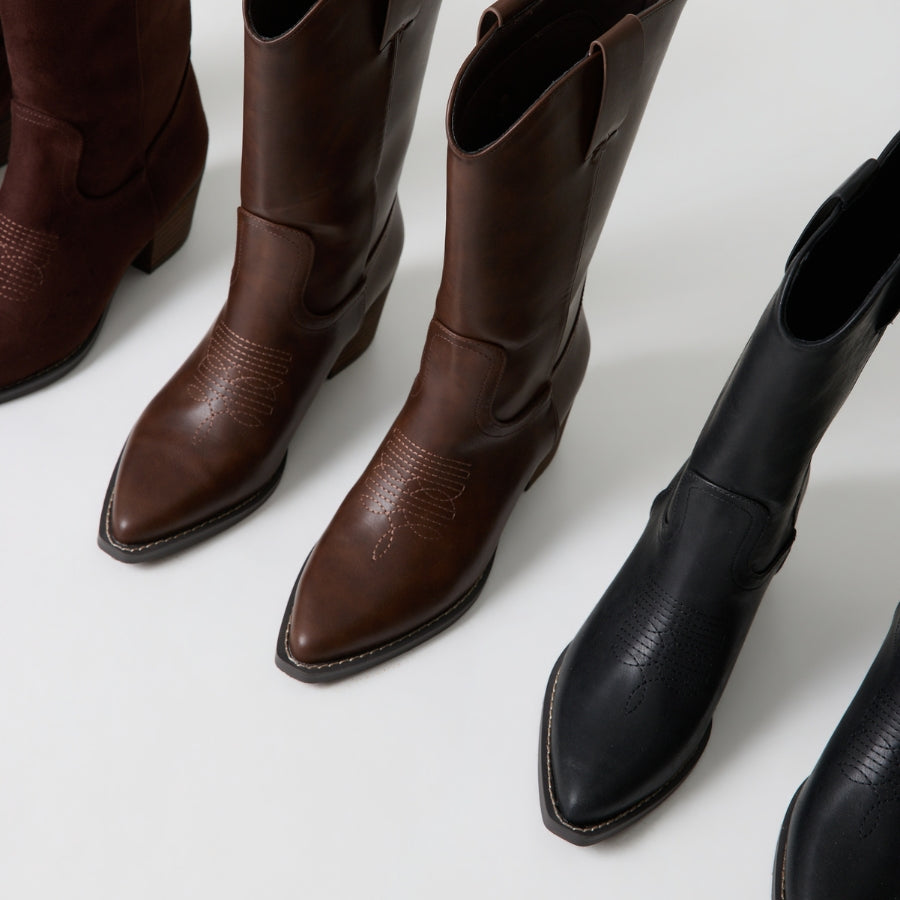 Benny Cowboy Boots - Chocolate Brown Micro
