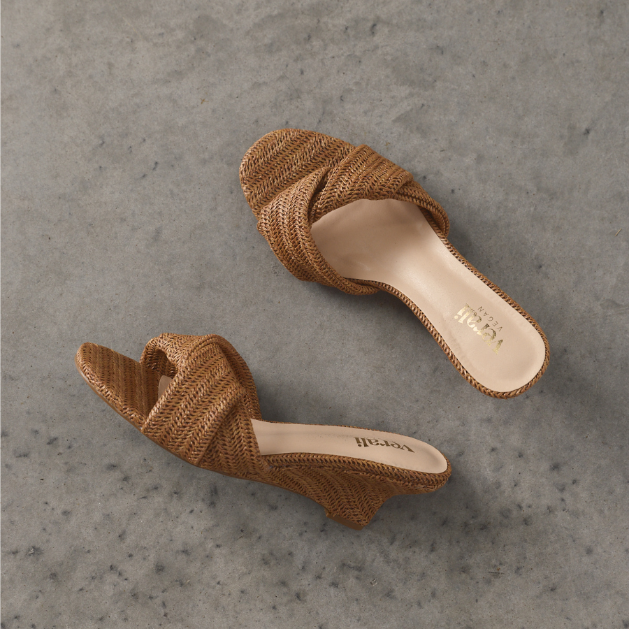 Gabriella Mule Wedges - Tan Raffia
