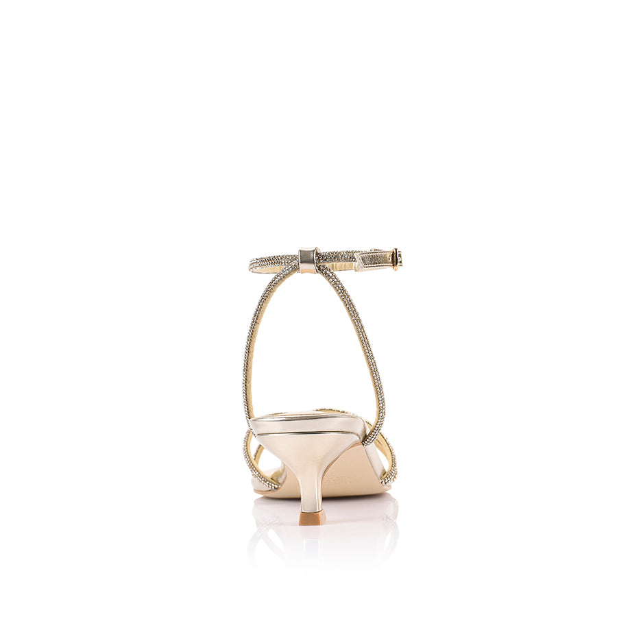 Gold high-heeled sandal with thin straps