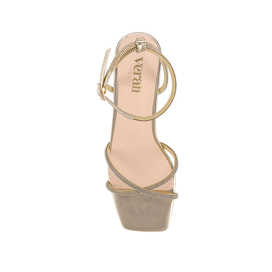 Gold high-heeled sandal with thin straps
