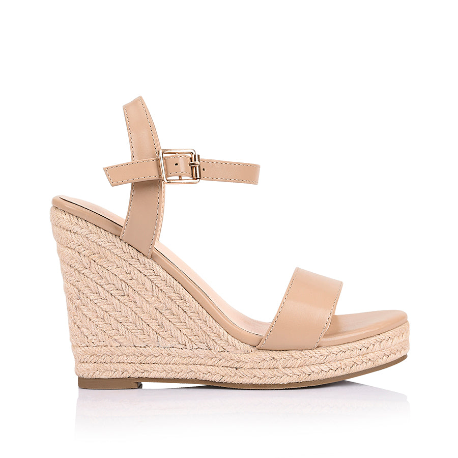 Women's beige vegan and jute rope espadrille wedges