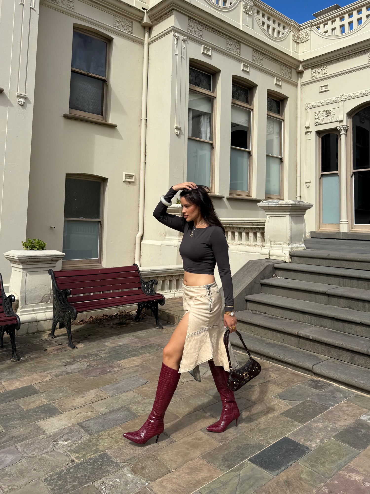 Bessie Tall Boots - Wine Croc