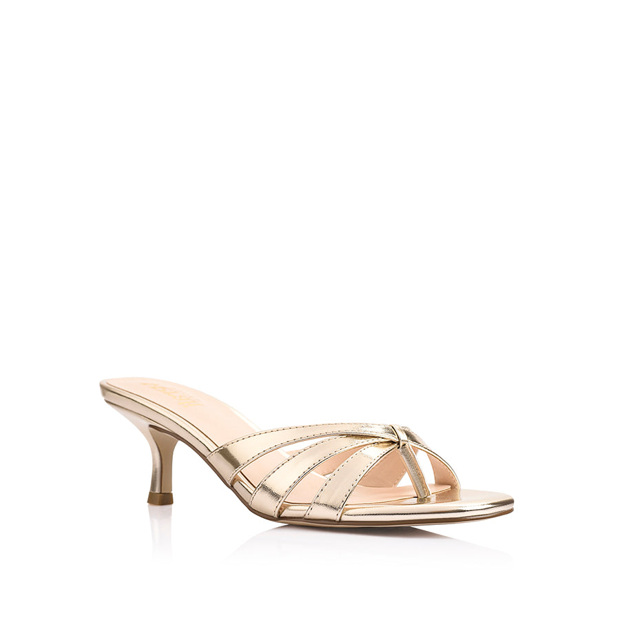 Women's champagne gold kitten heel mules