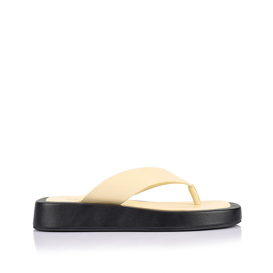 Women's butter soft yellow and black vegan platform thongs