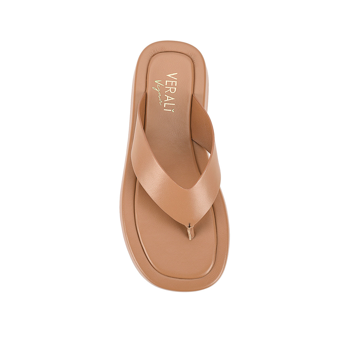 Women's dark camel tan platform slip on sandal thongs