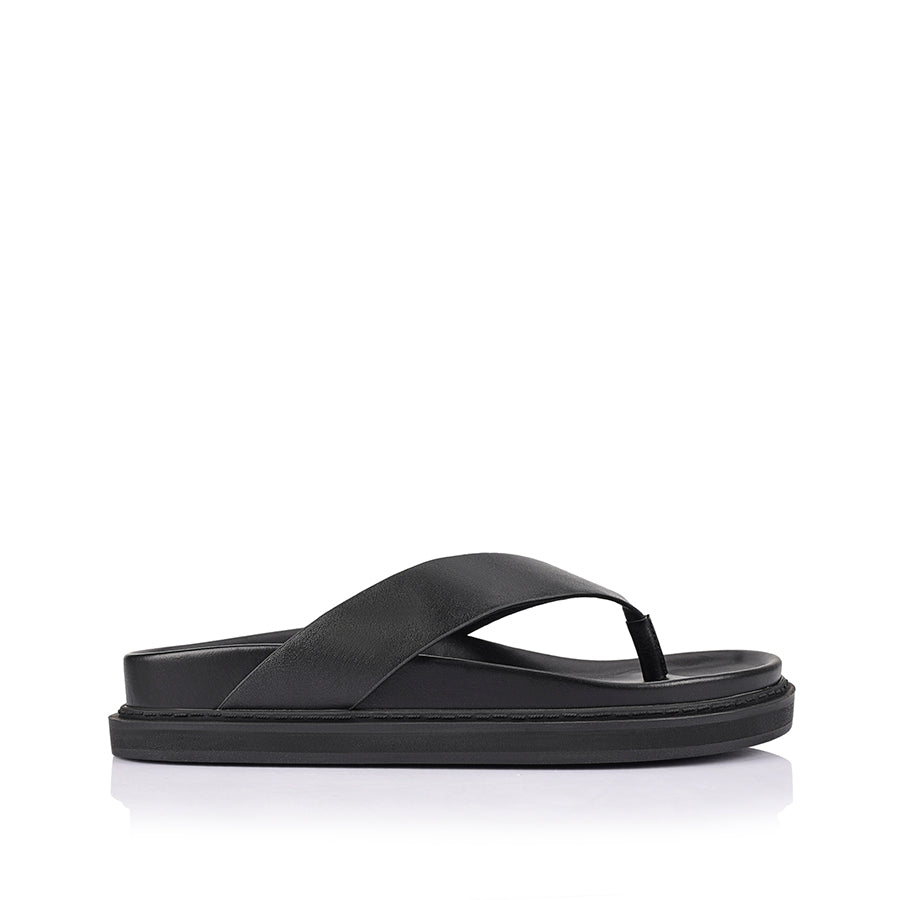 Women's black vegan footbed thongs