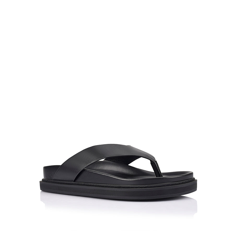 Women's black vegan footbed thongs