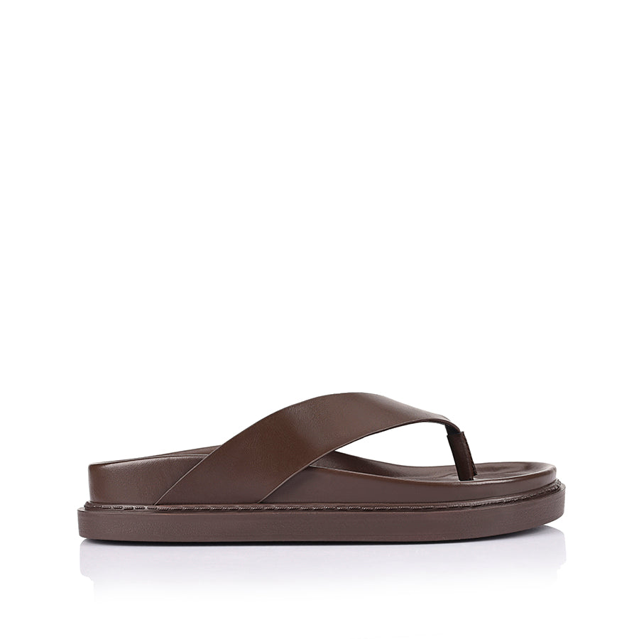 Women's chocolate brown vegan footbed thongs
