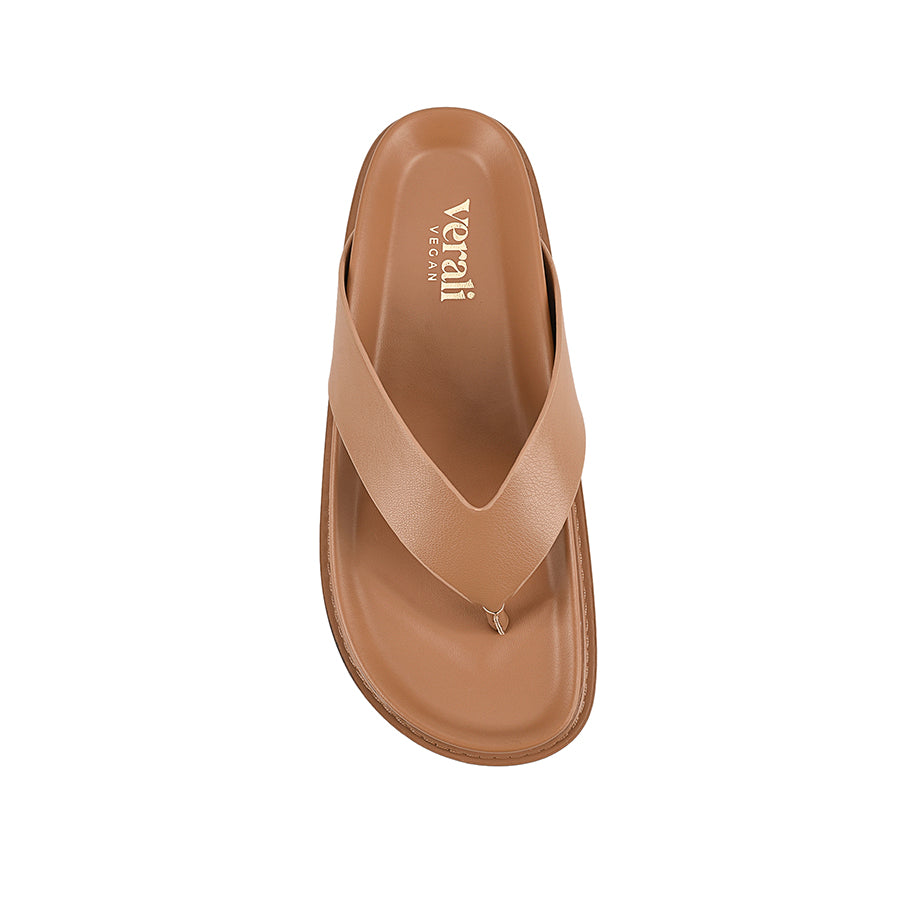 Women's dark camel tan footbed platform thongs
