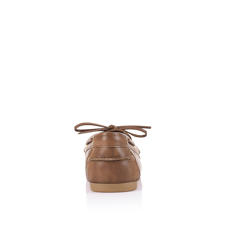 Distressed vegan leather boat shoe with lace detailing
