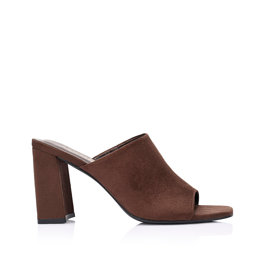 Creed Block Heel Mules - Chocolate Brown Micro