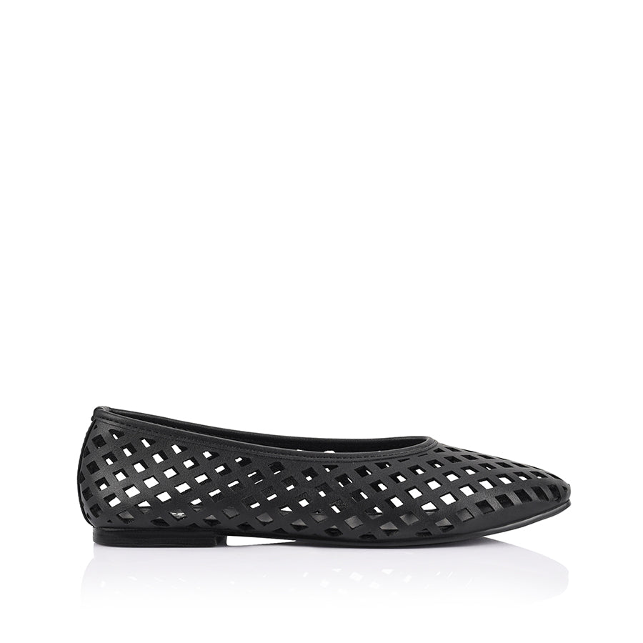 Women's black vegan upper lasercut ballet flat