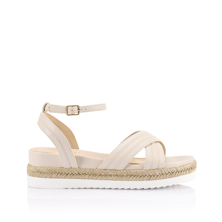 Women's low wedge sandal in bone nude with rope detailing