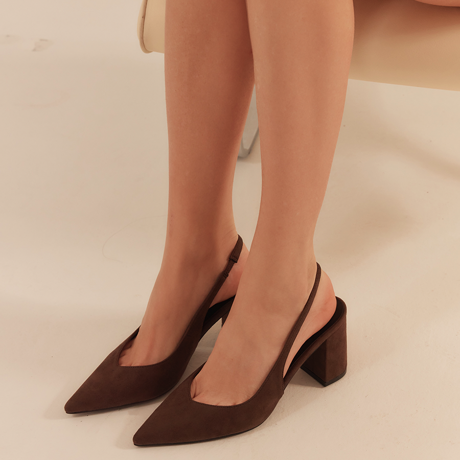 Elisha Slingback Block Heels - Chocolate Brown Micro