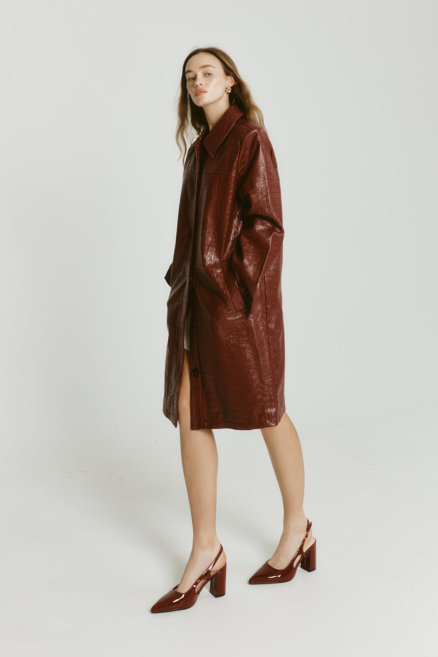 Elton Slingback Block Heels - Wine Patent