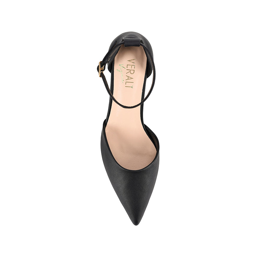 Women's black block heel with pointed toe and ankle strap