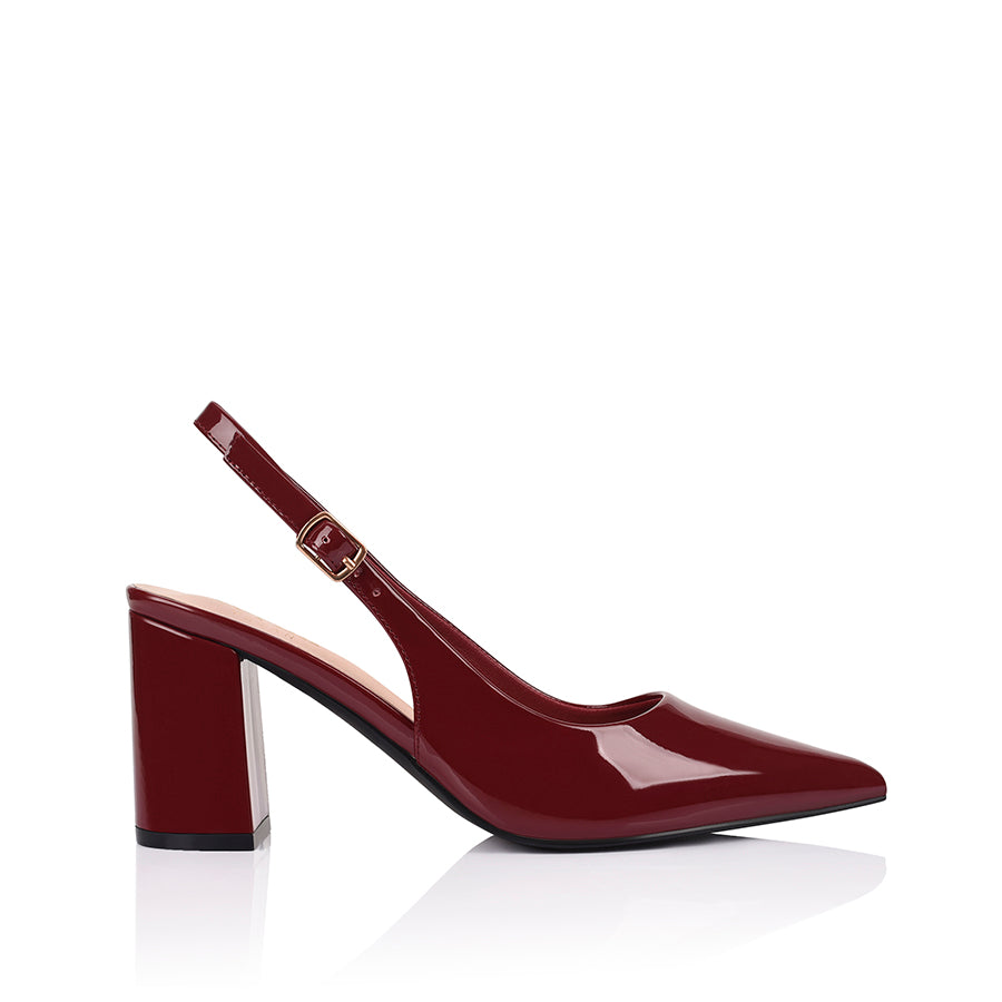 Elio Slingback Block Heels - Wine Patent