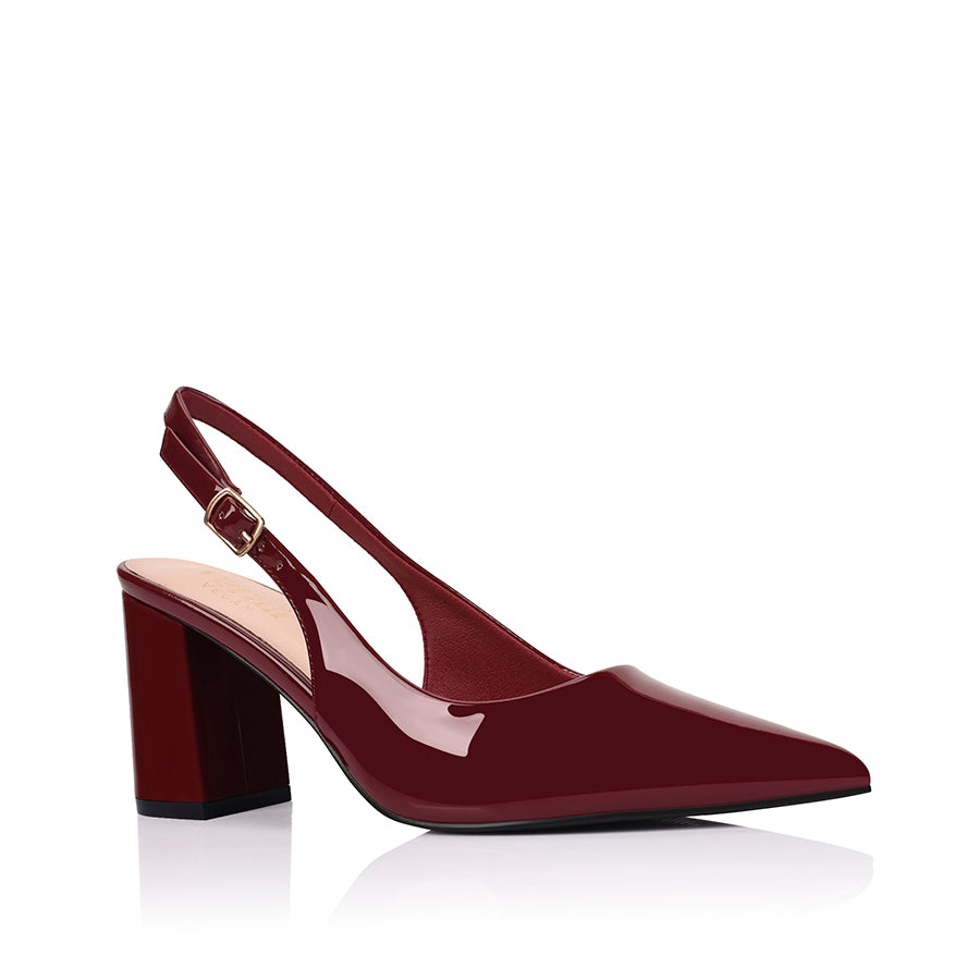 Elio Slingback Block Heels - Wine Patent