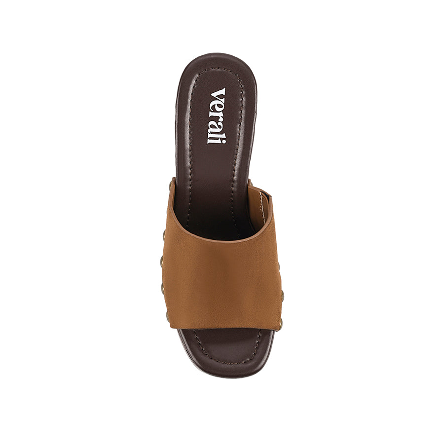 Chestnut micro clog heel with gold studs