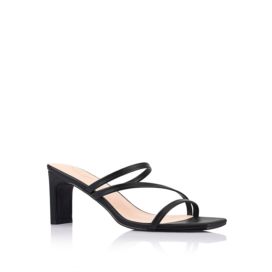 Women's black vegan strappy mule with thin block heel