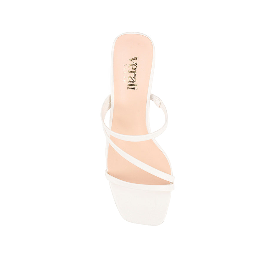 Women's chalk white block heel strappy mule