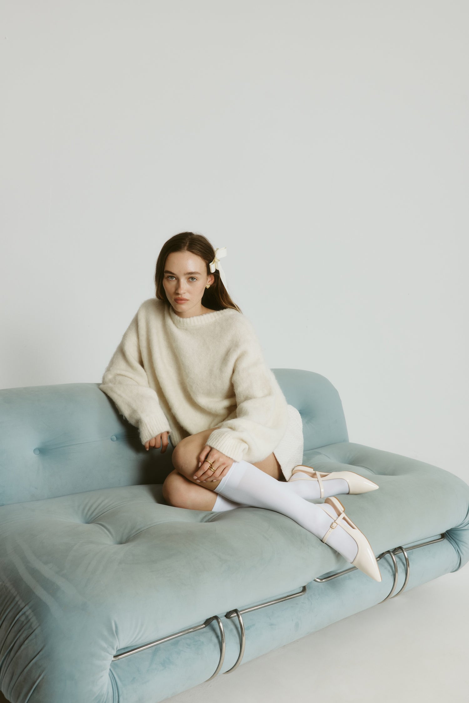 Hiatus Sling Back Flats - Bone White Patent