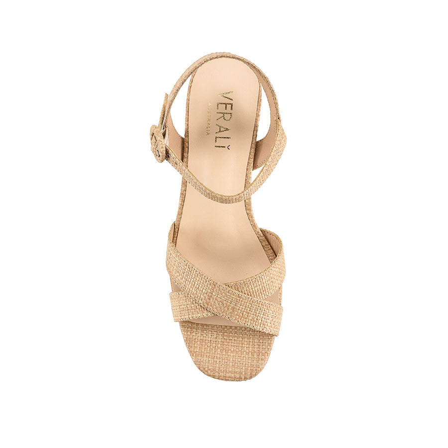Women's natural raffia strappy block heel