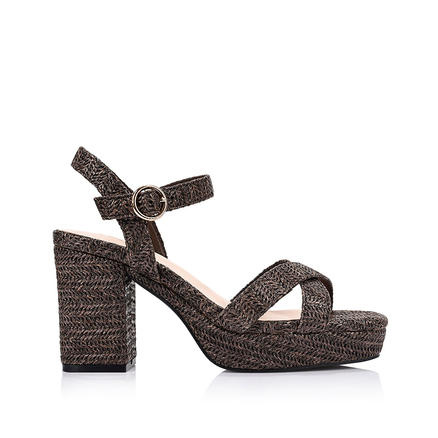 Heppell Platform Heels - Chocolate Brown Raffia