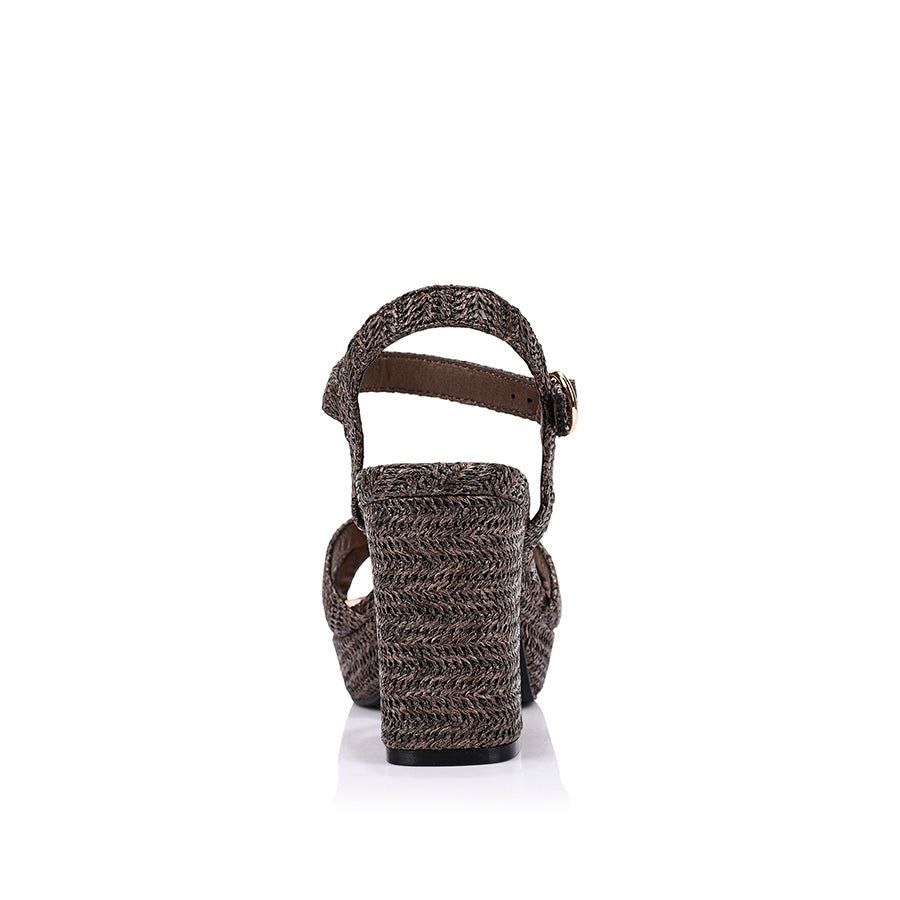 Heppell Platform Heels - Chocolate Brown Raffia