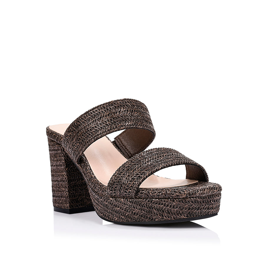 Herbet Platform Heels - Chocolate Brown Raffia