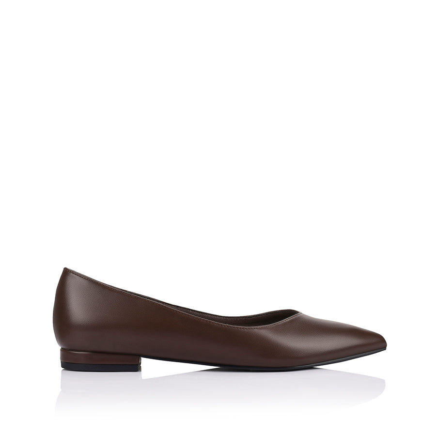 Women's chocolate brown vegan ballet flats with pointed toe
