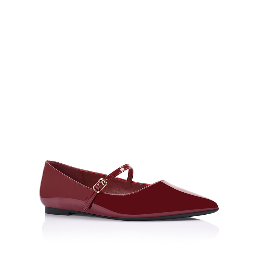 Women's wine patent mary jane pointed toe ballet flat