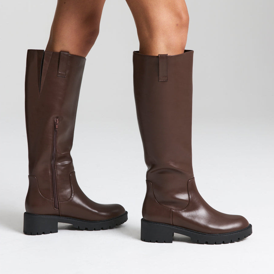 Jailyn Chunky Knee High Boots - Chocolate Brown
