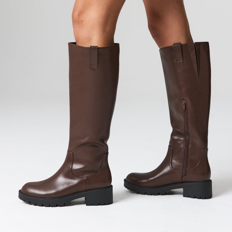 Jailyn Chunky Knee High Boots - Chocolate Brown