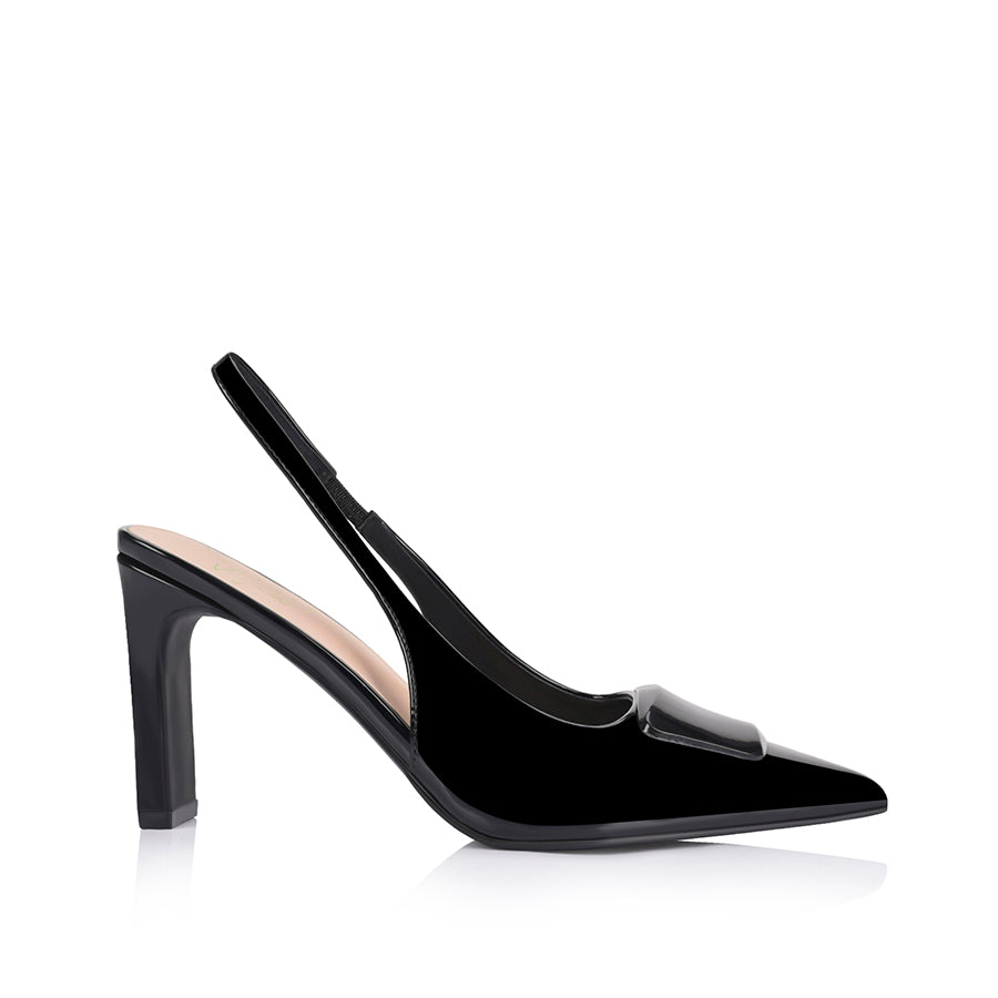 Women's black patent slingback with block heel
