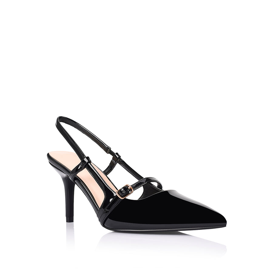 Leia Slingback Stilettos - Black Patent