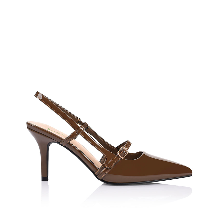 Leia Slingback Stilettos - Cocoa Brown Patent