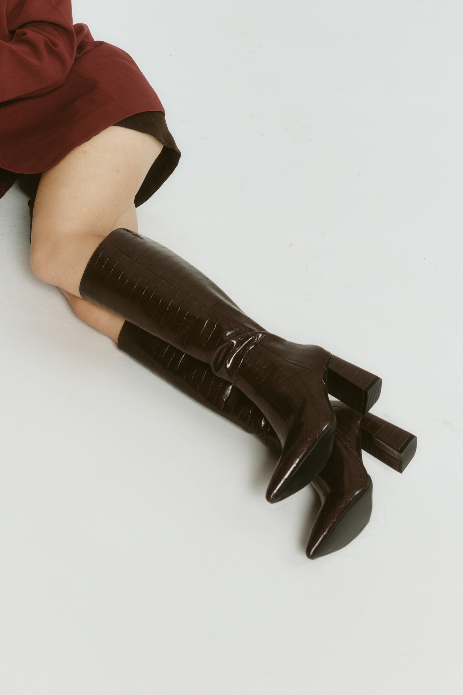 Magda Tall Boots - Chocolate Brown Croc