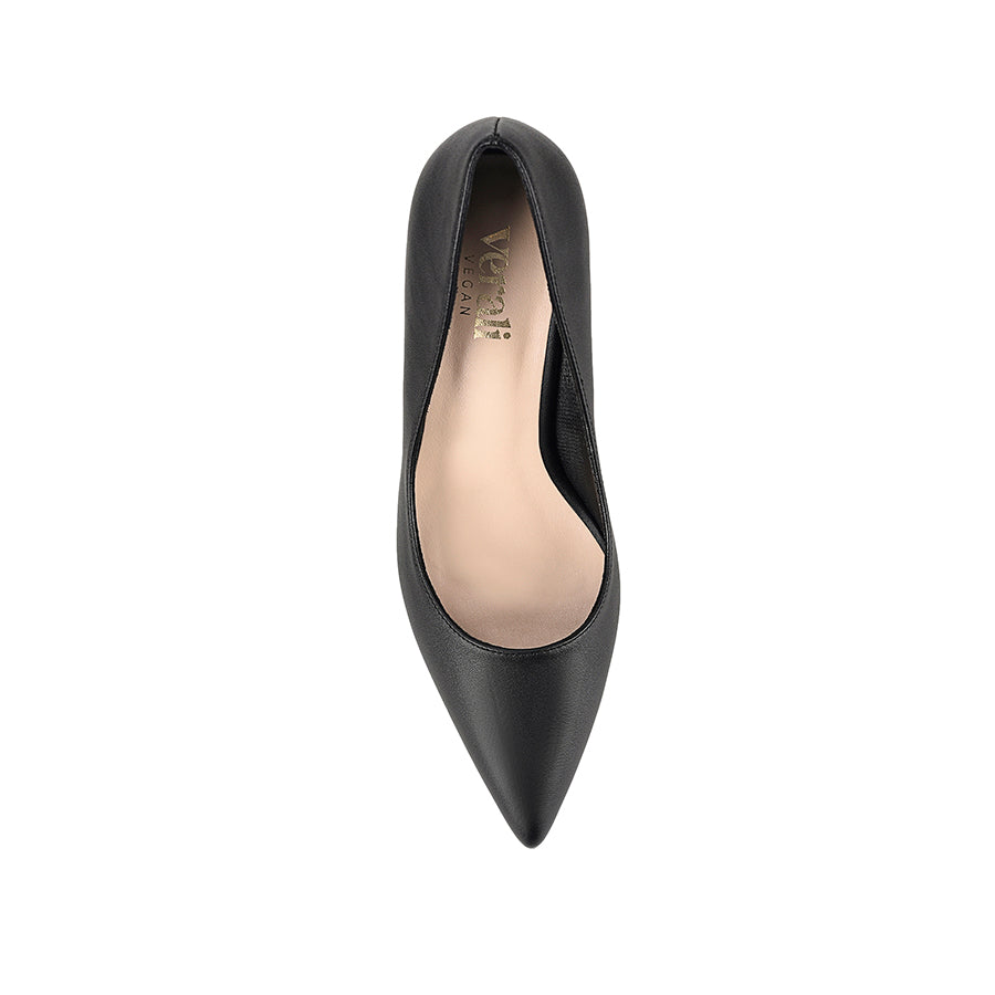 Black high-heeled shoe with smooth upper