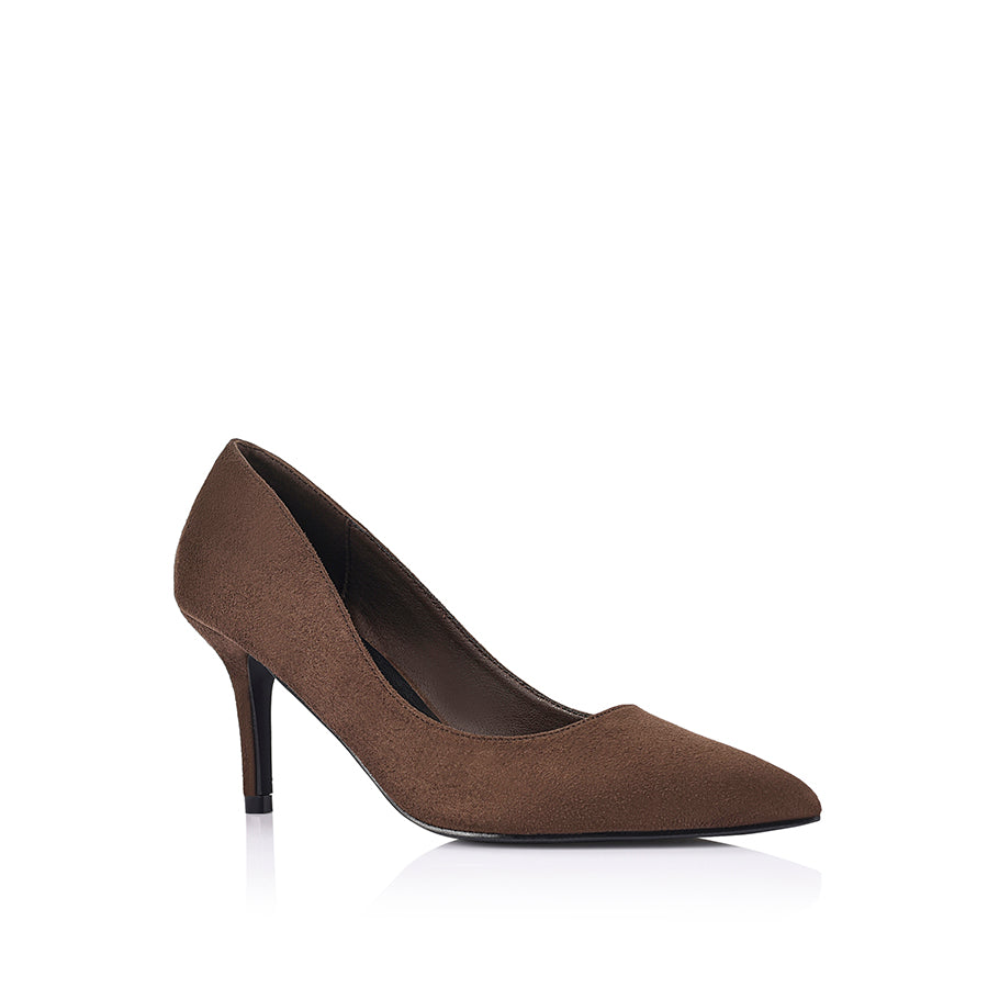 Brown high-heeled shoe with micro fabric