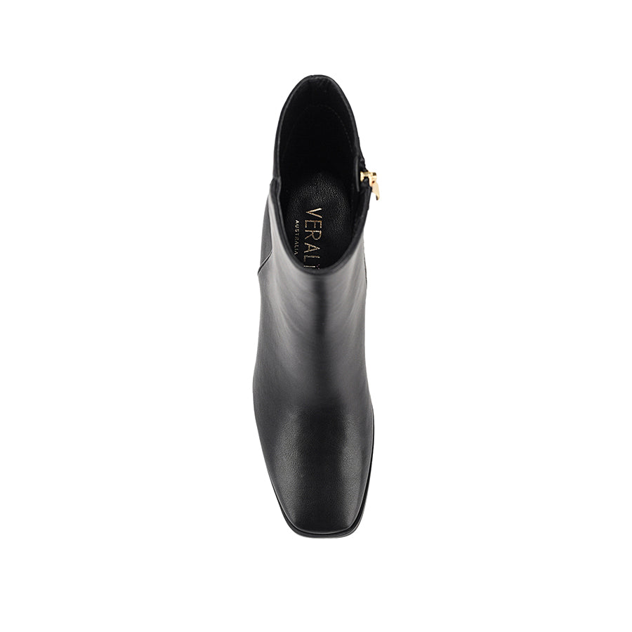 Women's blacl vegan square toe heeled ankle boot