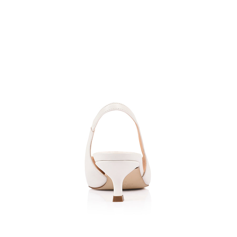 Women's chalk white vegan slingback kitten heel with pointed toe and elastic fastening