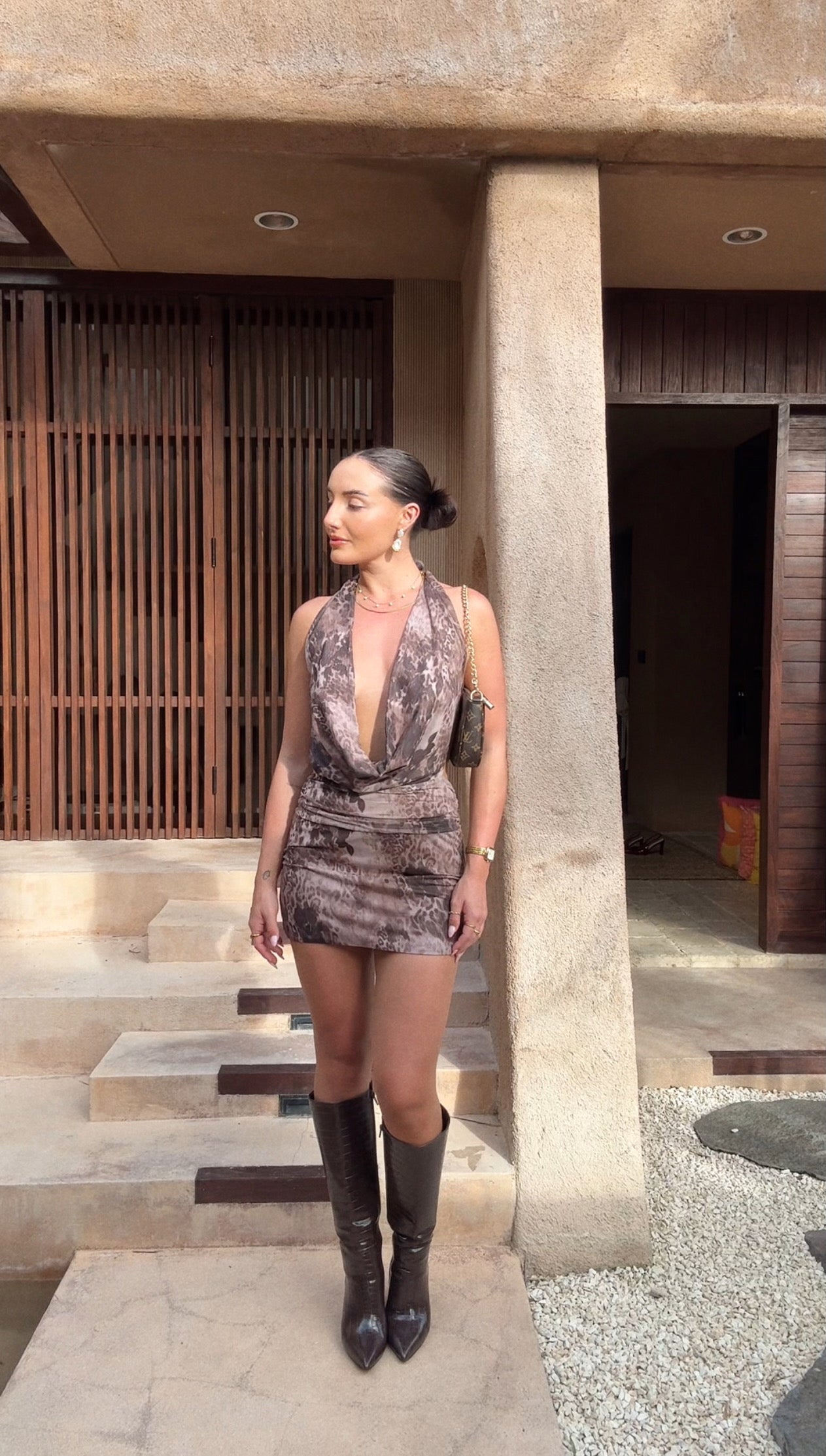 Magda Tall Boots - Chocolate Brown Croc