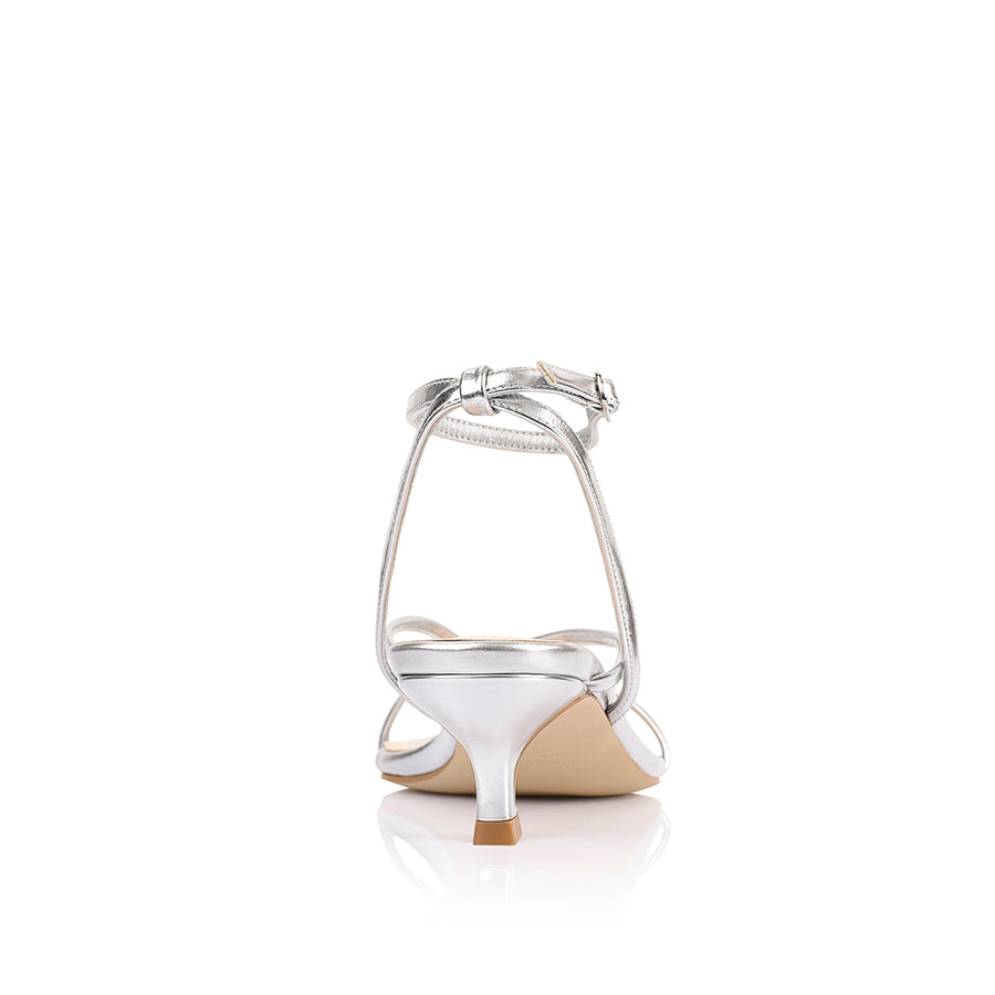 Women's vegan strappy kitten heel in silver