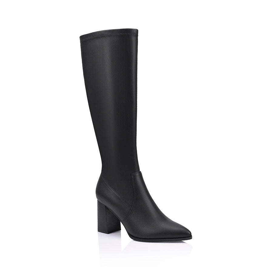 Black knee-high boot on a mid block heel