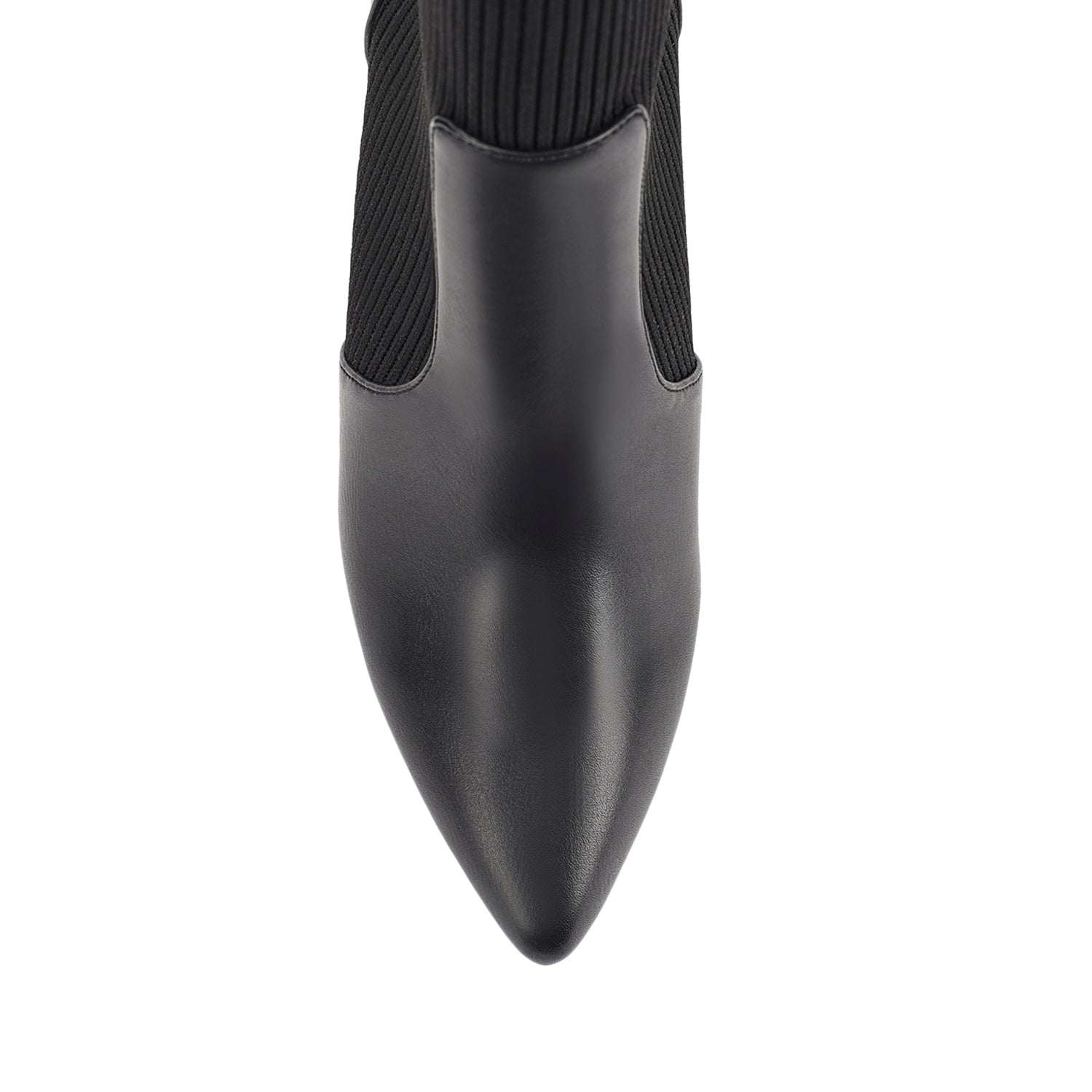 Women's black smooth and knit ankle boot with block heel