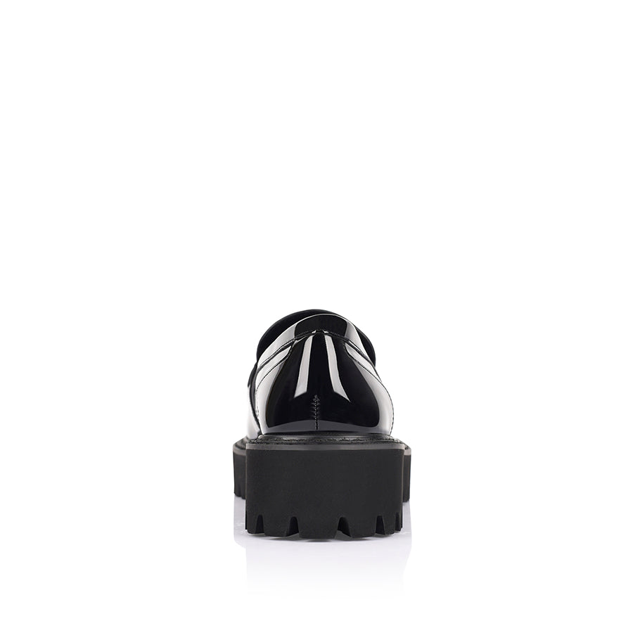 Women's chunky sole platform black patent loafer