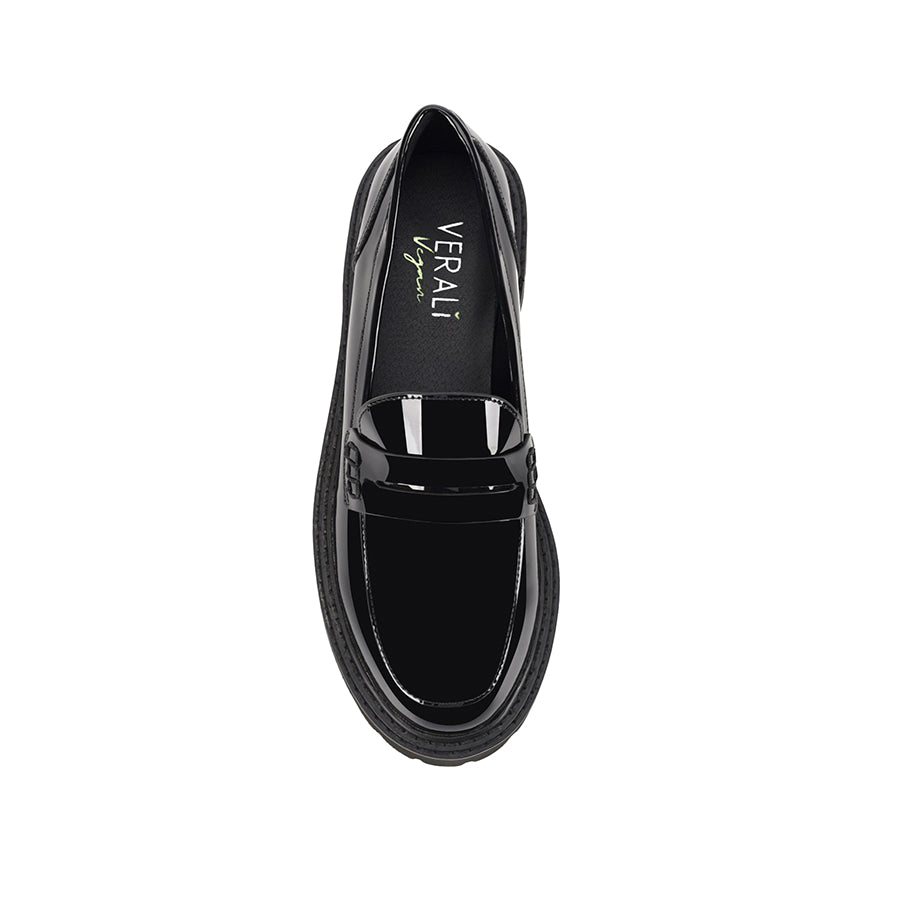 Women's chunky sole platform black patent loafer