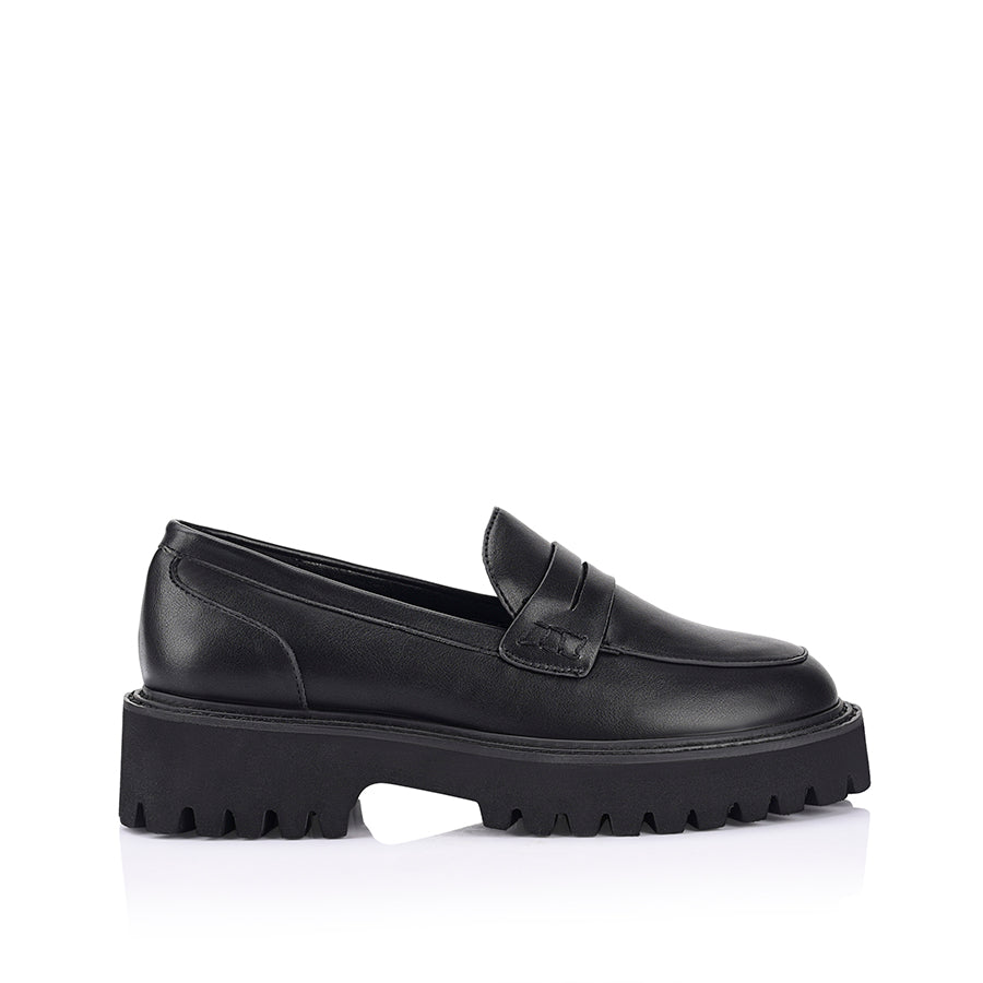 Women's chunky sole platform black loafer