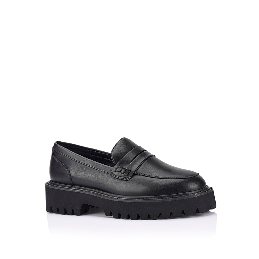 Women's chunky sole platform black loafer